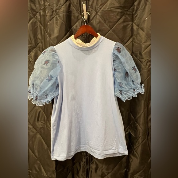 Puff Sleeve Top - Lazy Oaf - Baby blue lace collar w sheer   Sleeves - Picture 2 of 11